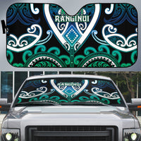 Aotearoa Ngati Ranginui Auto Sun Shade Maori Tribal Pattern LT05 Cyan - Polynesian Pride