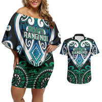 Custom Aotearoa Ngati Ranginui Couples Matching Off Shoulder Short Dress and Hawaiian Shirt Maori Tribal Pattern LT05 Cyan - Polynesian Pride