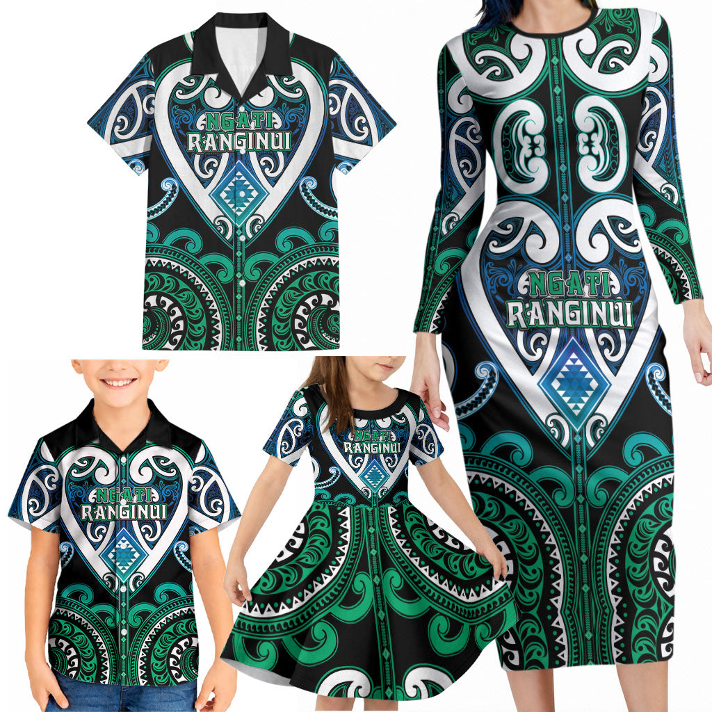 Custom Aotearoa Ngati Ranginui Family Matching Long Sleeve Bodycon Dress and Hawaiian Shirt Maori Tribal Pattern LT05 - Polynesian Pride