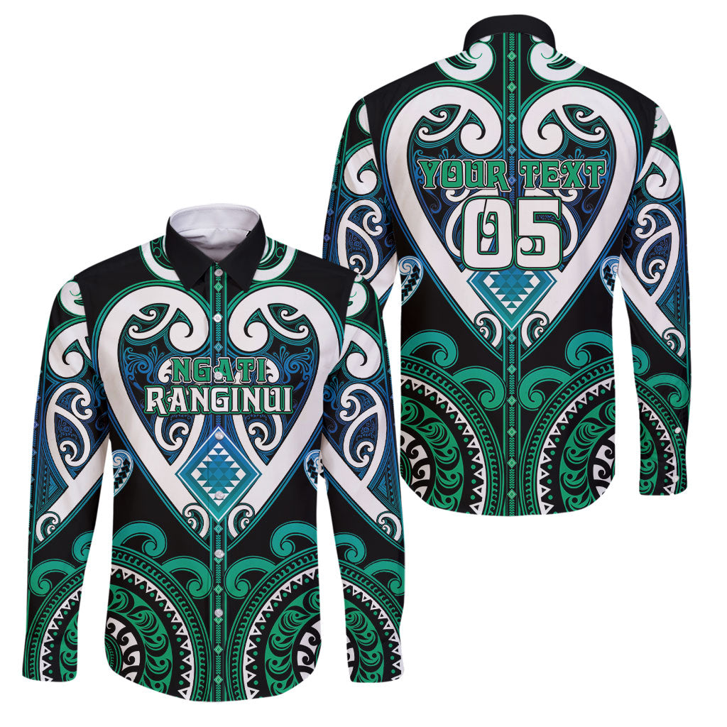 Custom Aotearoa Ngati Ranginui Family Matching Off Shoulder Maxi Dress and Hawaiian Shirt Maori Tribal Pattern LT05 Dad's Shirt - Long Sleeve Cyan - Polynesian Pride