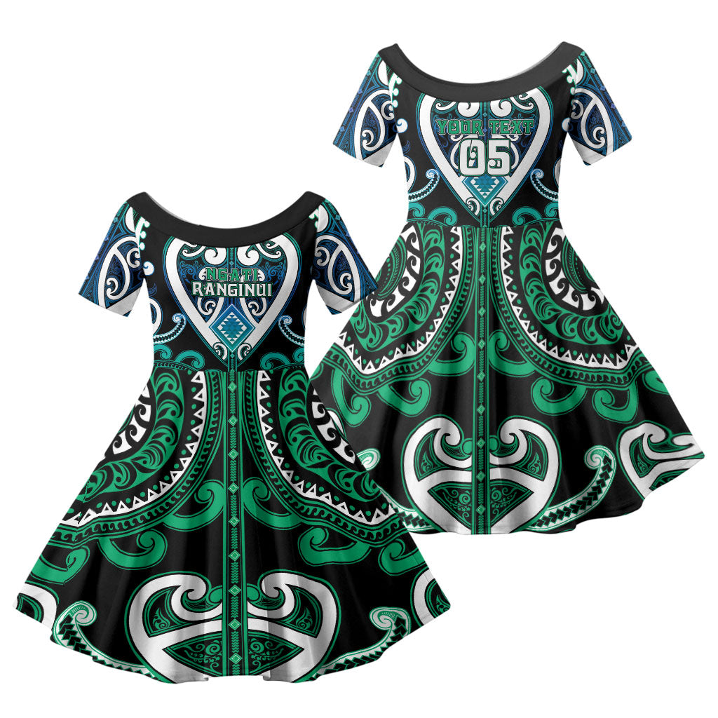 Custom Aotearoa Ngati Ranginui Family Matching Off Shoulder Maxi Dress and Hawaiian Shirt Maori Tribal Pattern LT05 Daughter's Dress Cyan - Polynesian Pride