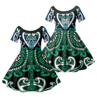 Custom Aotearoa Ngati Ranginui Family Matching Short Sleeve Bodycon Dress and Hawaiian Shirt Maori Tribal Pattern LT05 Daughter's Dress Cyan - Polynesian Pride