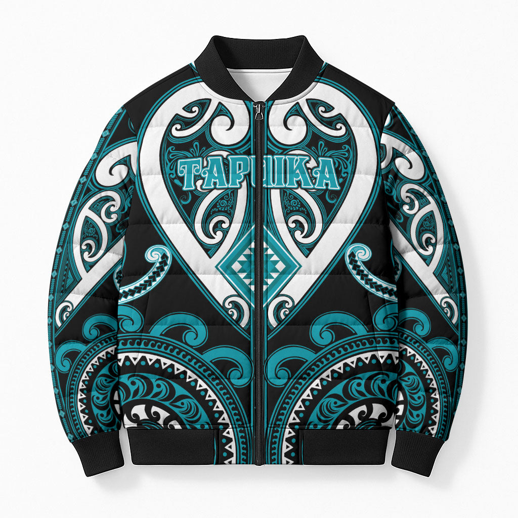 Custom Aotearoa Tapuika Bomber Puffer Jacket Maori Tribal Pattern LT05 Unisex Teal - Polynesian Pride