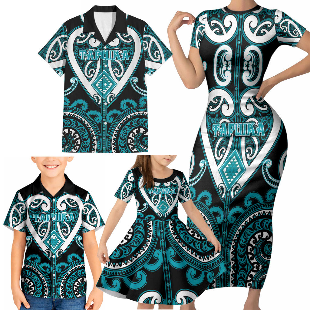 Custom Aotearoa Tapuika Family Matching Short Sleeve Bodycon Dress and Hawaiian Shirt Maori Tribal Pattern LT05 - Polynesian Pride