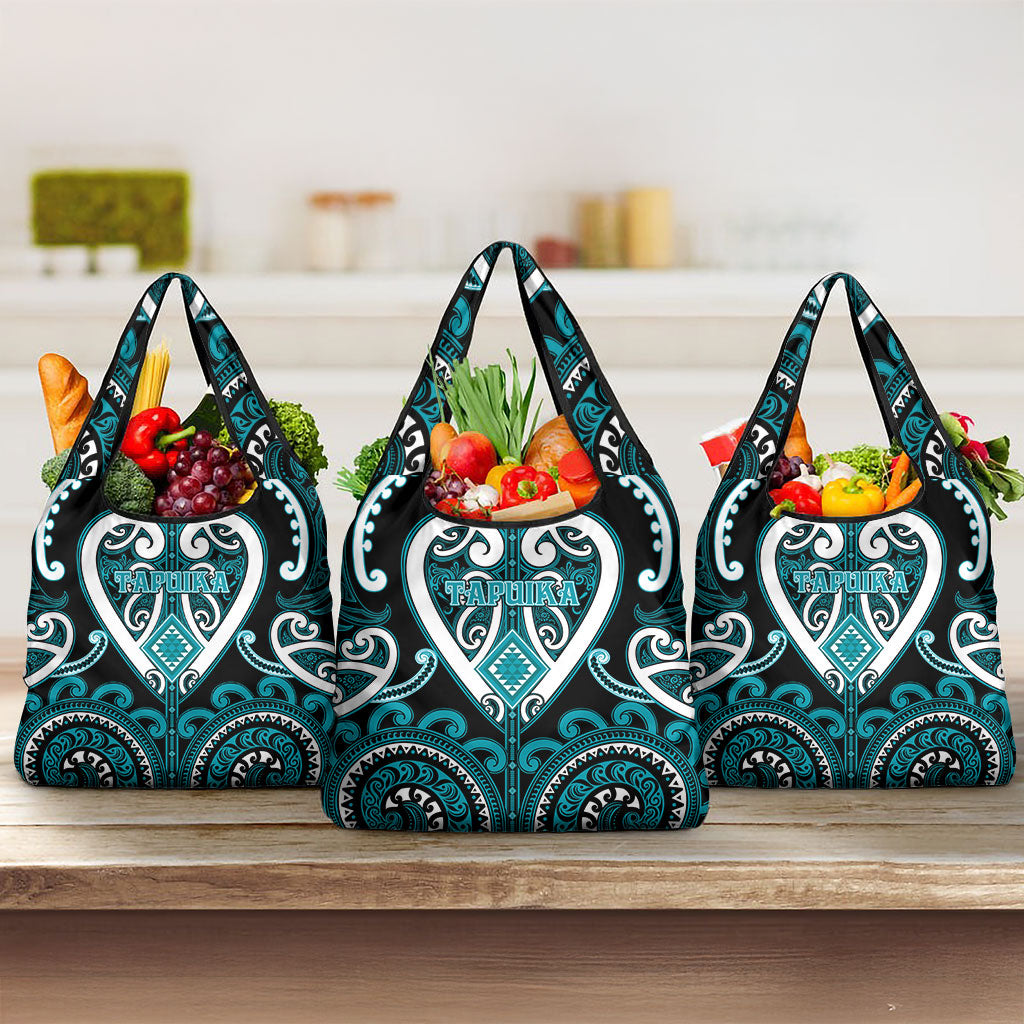 Aotearoa Tapuika Grocery Bag Maori Tribal Pattern LT05 3-pack One Size Teal - Polynesian Pride