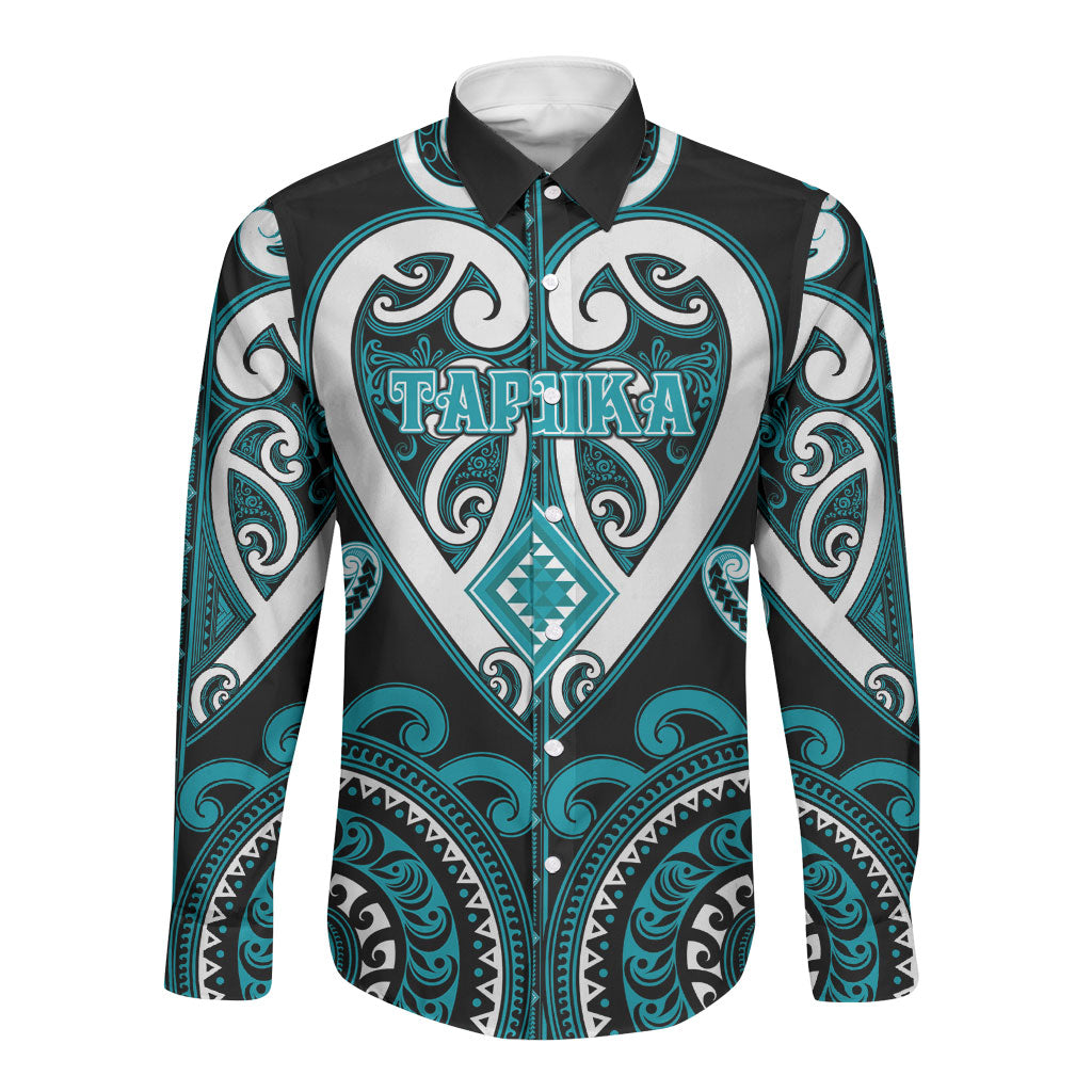 Custom Aotearoa Tapuika Long Sleeve Button Shirt Maori Tribal Pattern LT05 Unisex Teal - Polynesian Pride