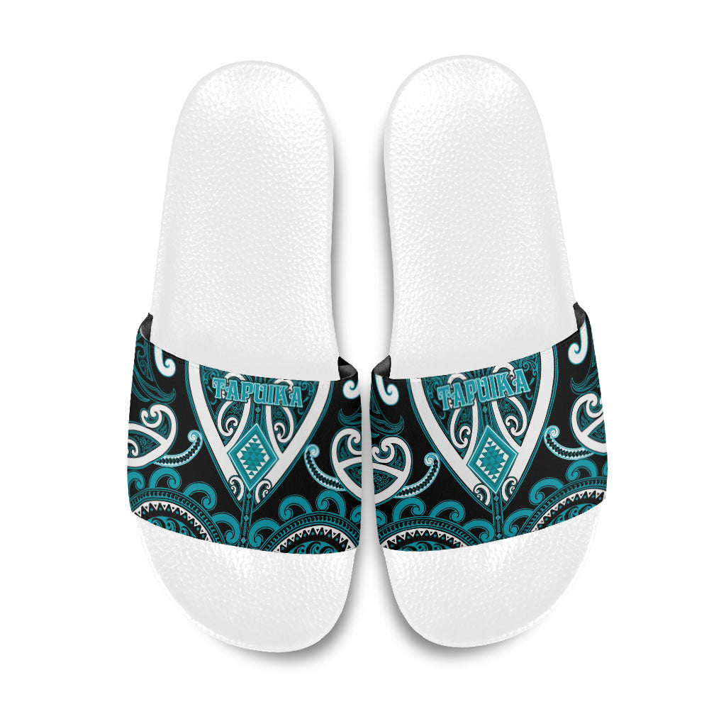 Aotearoa Tapuika Slide Sandals Maori Tribal Pattern LT05 Teal - Polynesian Pride