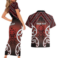 Personalised Aotearoa Mana Motuhake Couples Matching Short Sleeve Bodycon Dress and Hawaiian Shirt Poutama With Maori Pattern - Polynesian Pride