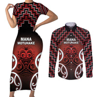 Personalised Aotearoa Mana Motuhake Couples Matching Short Sleeve Bodycon Dress and Long Sleeve Button Shirt Poutama With Maori Pattern - Polynesian Pride