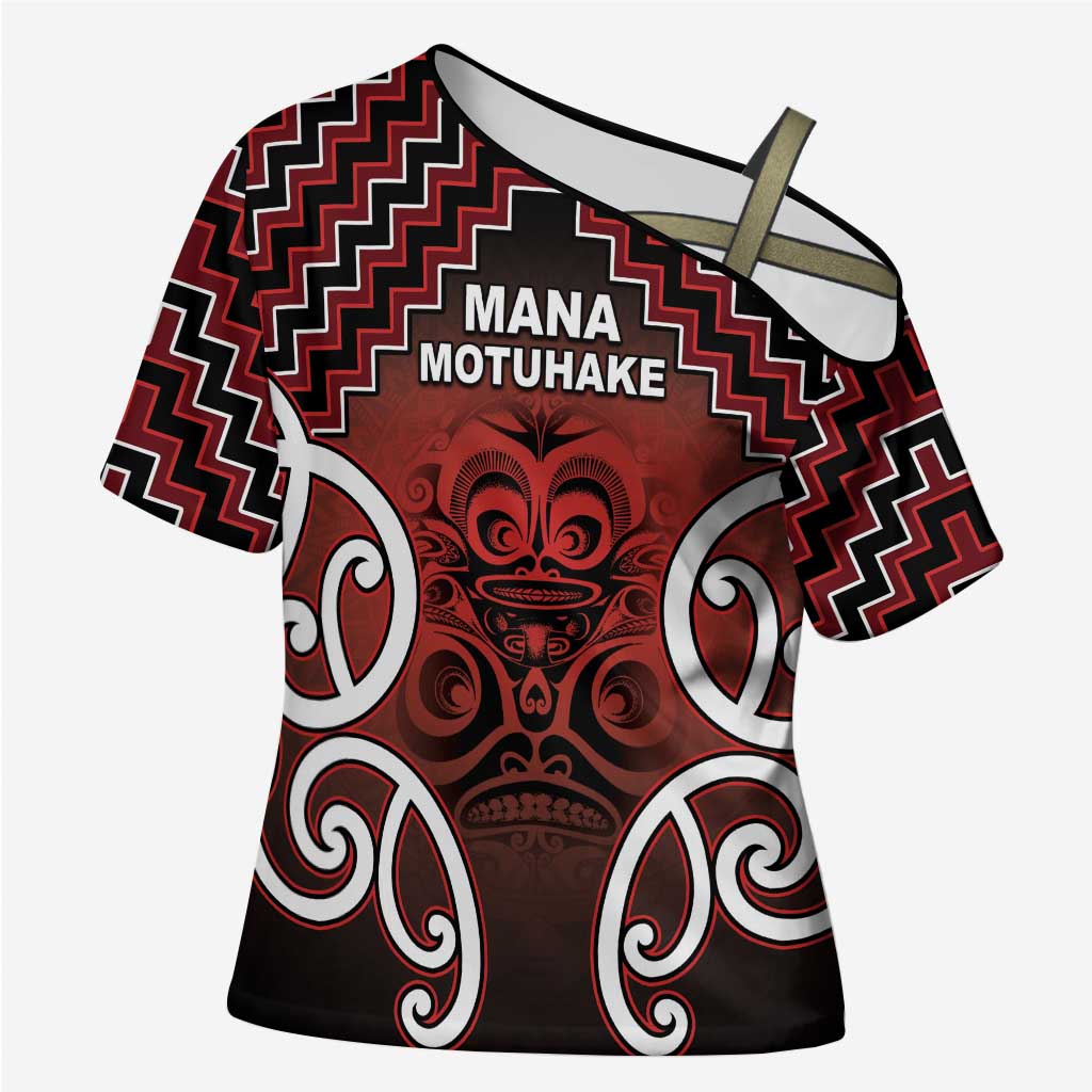 Personalised Aotearoa Mana Motuhake Cross Shoulder Shirt Poutama With Maori Pattern - Polynesian Pride