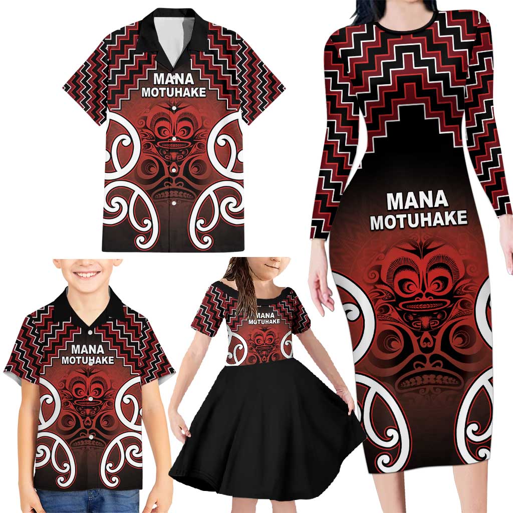 Personalised Aotearoa Mana Motuhake Family Matching Long Sleeve Bodycon Dress and Hawaiian Shirt Poutama With Maori Pattern LT05 - Polynesian Pride