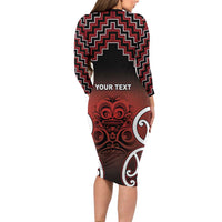 Personalised Aotearoa Mana Motuhake Family Matching Long Sleeve Bodycon Dress and Hawaiian Shirt Poutama With Maori Pattern LT05 - Polynesian Pride