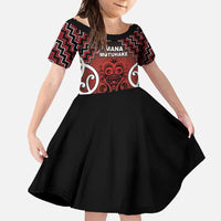 Personalised Aotearoa Mana Motuhake Family Matching Mermaid Dress and Hawaiian Shirt Poutama With Maori Pattern LT05 Daughter's Dress Red - Polynesian Pride