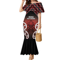 Personalised Aotearoa Mana Motuhake Family Matching Mermaid Dress and Hawaiian Shirt Poutama With Maori Pattern LT05 Mom's Dress Red - Polynesian Pride