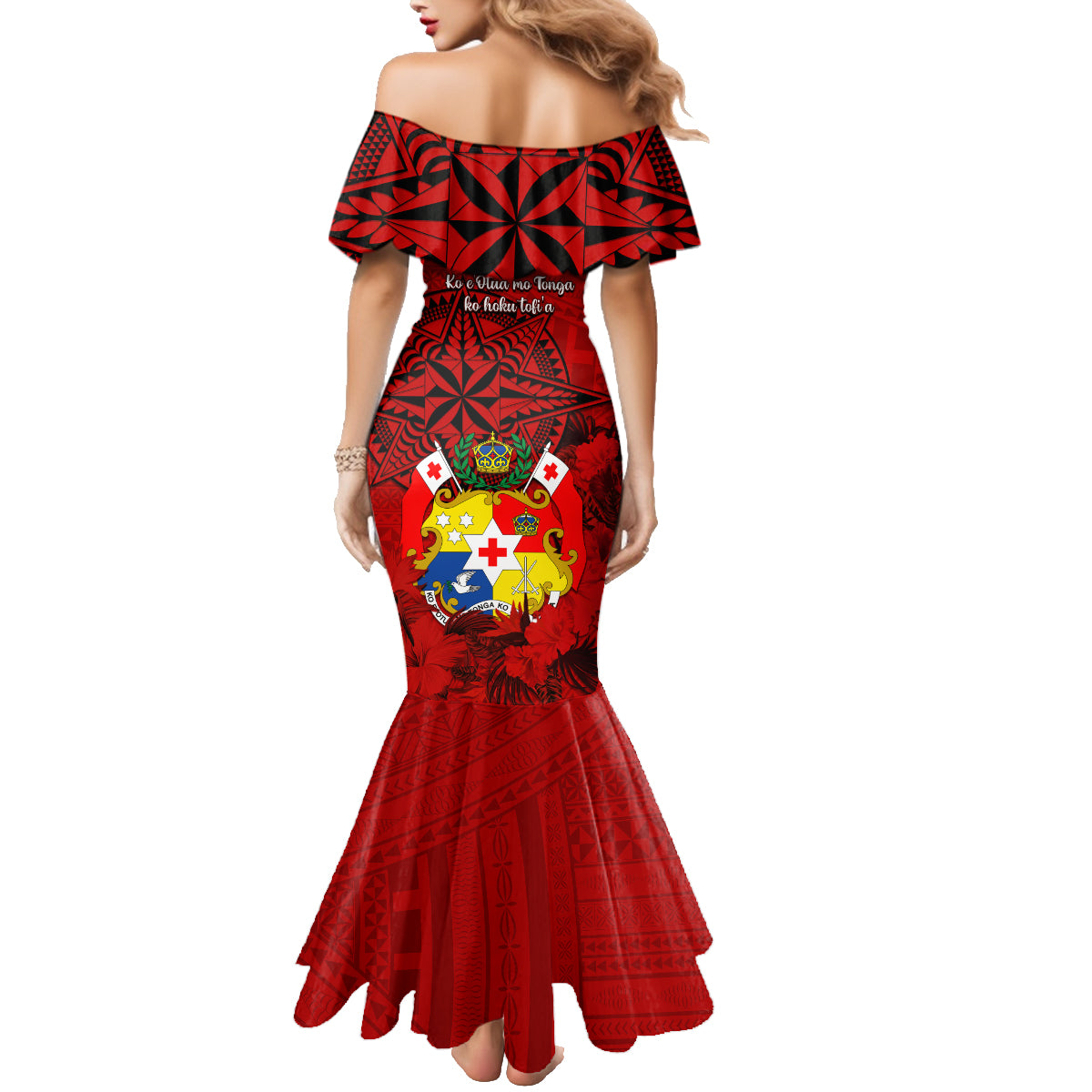 Tonga King Tupou I Day Family Matching Mermaid Dress and Hawaiian Shirt Tropical Flowers With Ngatu Pattern LT05 - Polynesian Pride