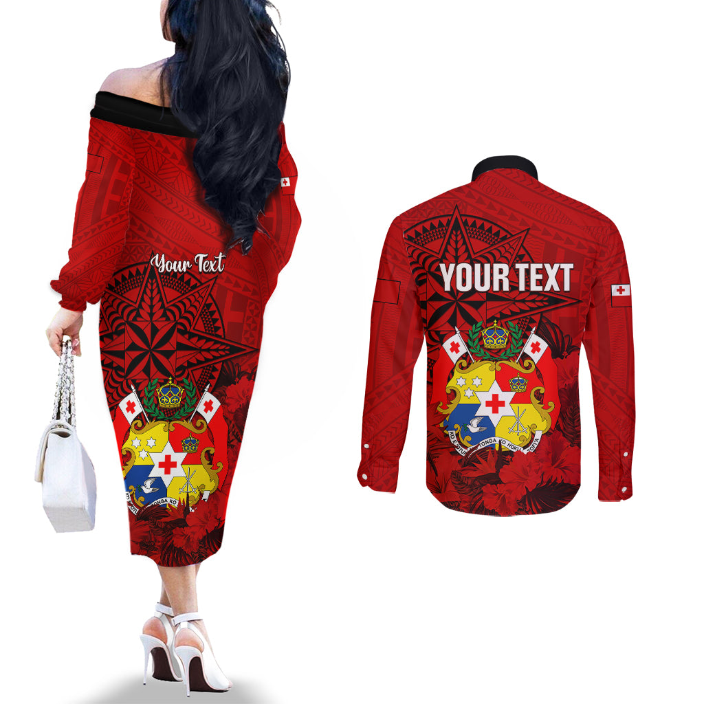 personalized-tonga-king-tupou-i-day-couples-matching-off-the-shoulder-long-sleeve-dress-and-long-sleeve-button-shirts-tropical-flowers-with-ngatu-pattern
