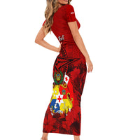 Personalized Tonga King Tupou I Day Short Sleeve Bodycon Dress Tropical Flowers With Ngatu Pattern LT05 - Polynesian Pride