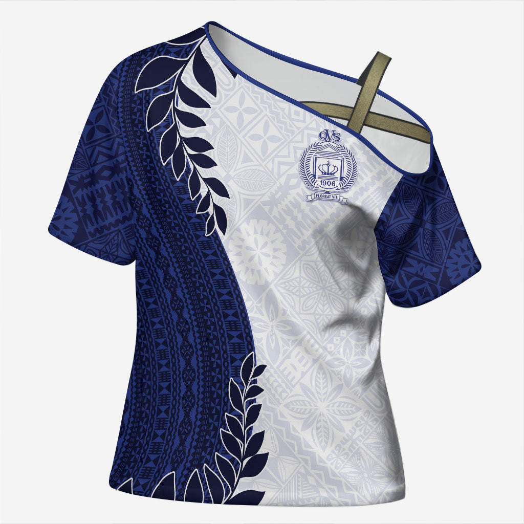 Custom Fiji Queen Victoria School Cross Shoulder Shirt 120 Years Anniversary LT05 Female White - Polynesian Pride