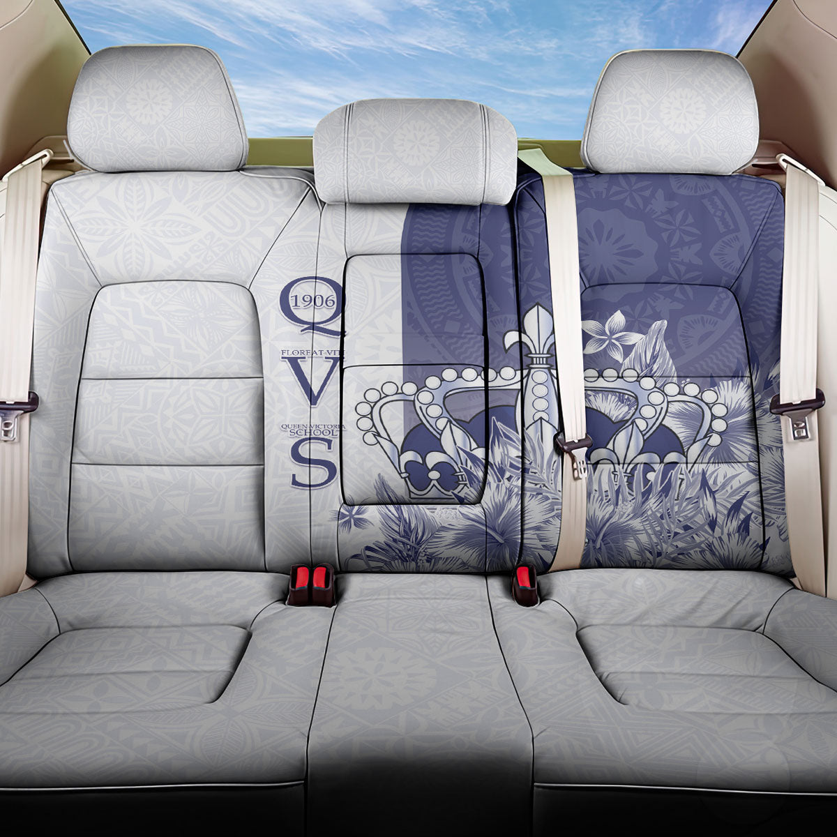 Fiji Queen Victoria School 1906 Back Car Seat Cover Floreat Viti LT05 One Size Navy - Polynesian Pride