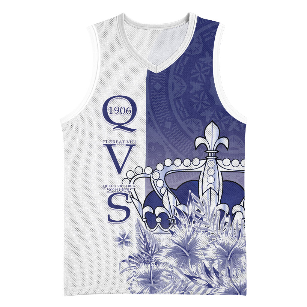 Personalised Fiji Queen Victoria School 1906 Basketball Jersey Floreat Viti LT05 Unisex Navy - Polynesian Pride