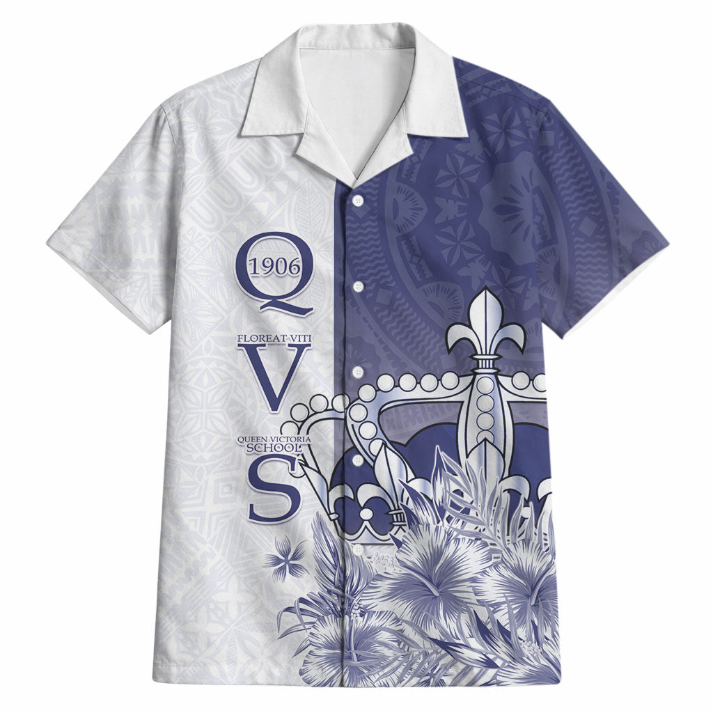 Personalised Fiji Queen Victoria School 1906 Hawaiian Shirt Floreat Viti LT05 Navy - Polynesian Pride