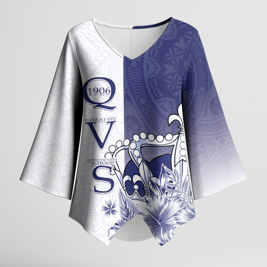 Personalised Fiji Queen Victoria School 1906 Kimono Sleeve Blouse Floreat Viti LT05 Female Navy - Polynesian Pride