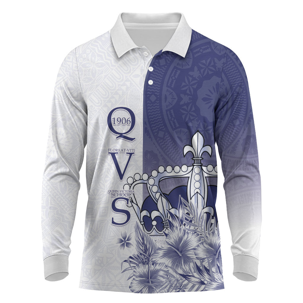 Personalised Fiji Queen Victoria School 1906 Long Sleeve Polo Shirt Floreat Viti LT05 Navy - Polynesian Pride