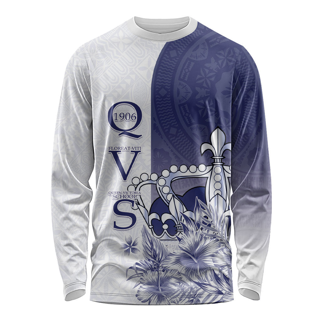 Personalised Fiji Queen Victoria School 1906 Long Sleeve Shirt Floreat Viti LT05 Unisex Navy - Polynesian Pride