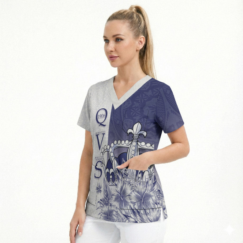 Personalised Fiji Queen Victoria School 1906 Scrub Top Floreat Viti LT05 - Polynesian Pride