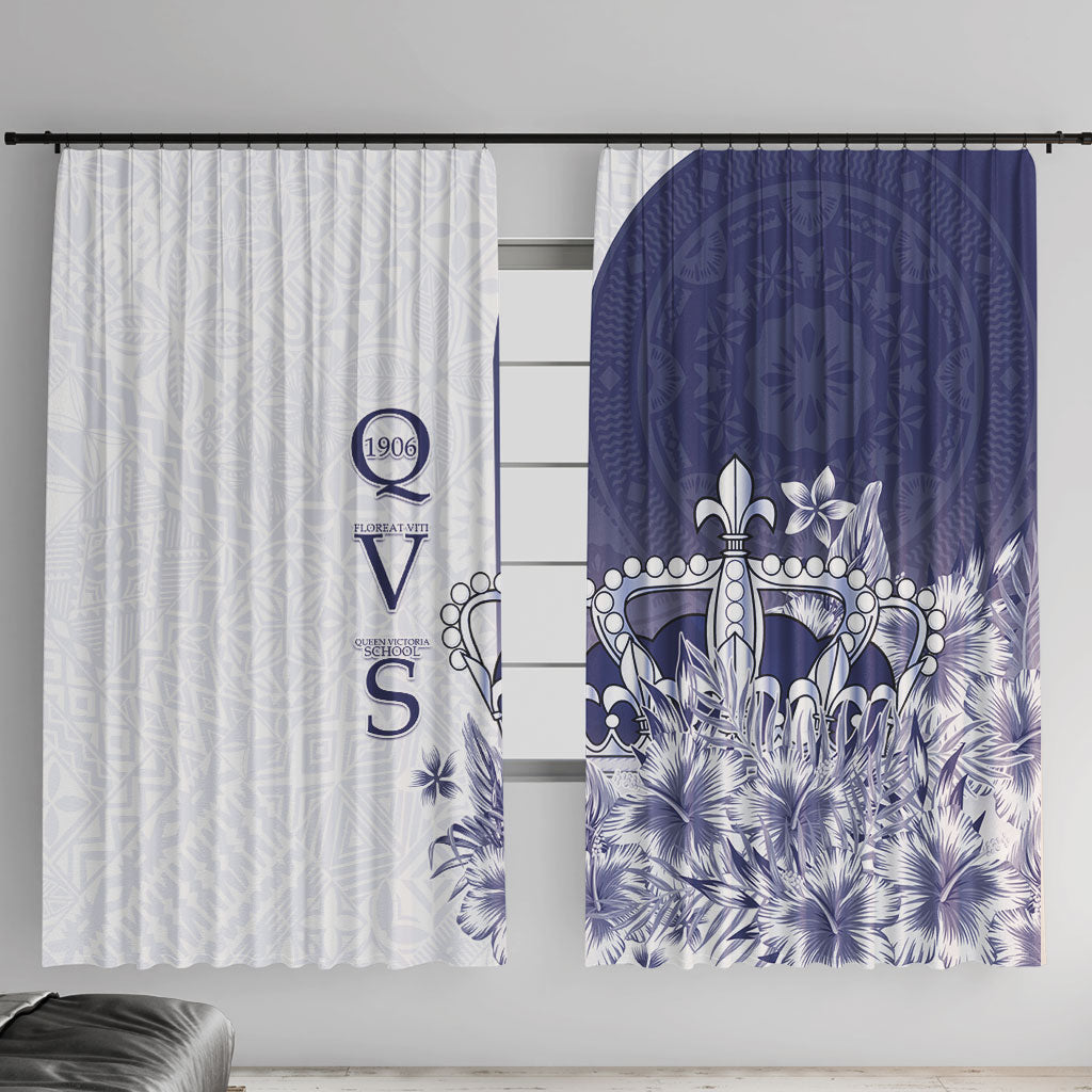 Fiji Queen Victoria School 1906 Window Curtain Floreat Viti LT05 With Hooks Navy - Polynesian Pride