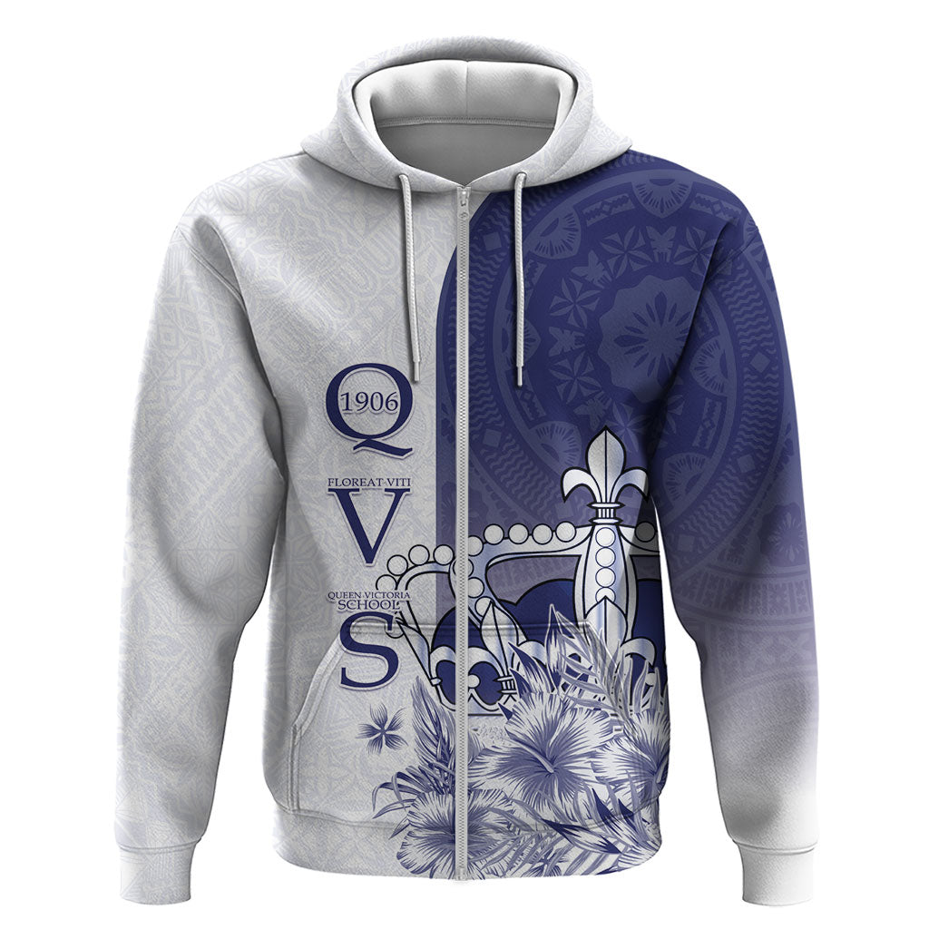 Personalised Fiji Queen Victoria School 1906 Zip Hoodie Floreat Viti LT05 Zip Hoodie Navy - Polynesian Pride