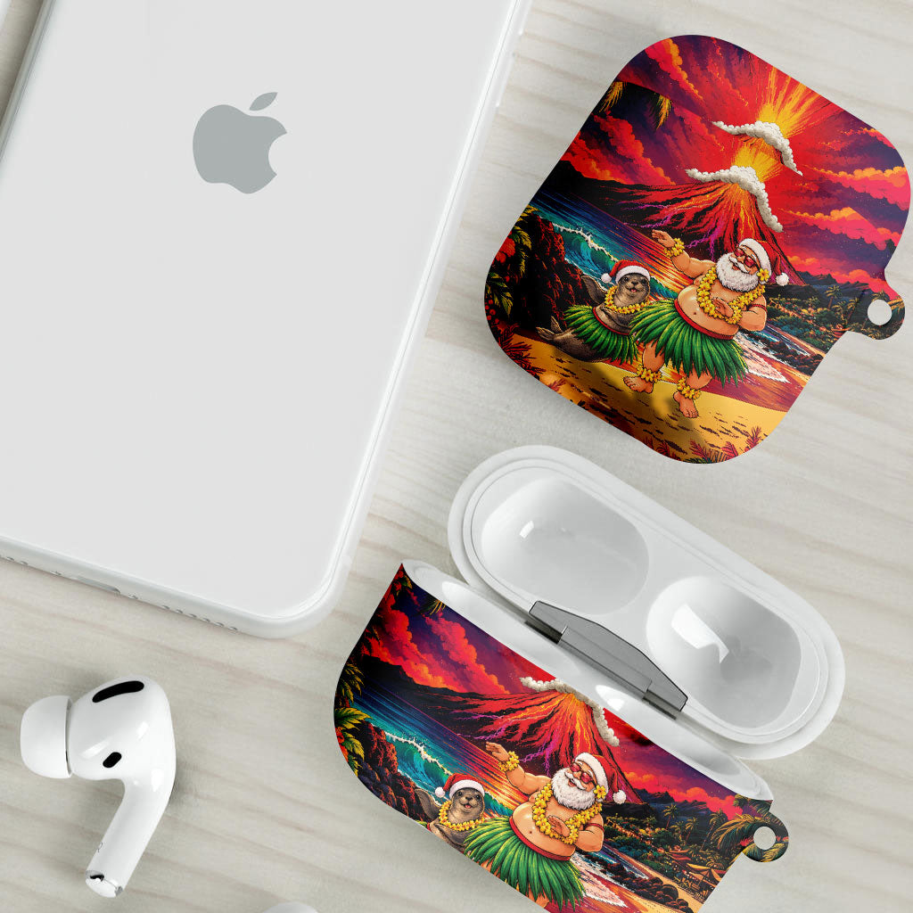 Hawaii Volcano Christmas AirPods Case Hula Santa And Monk Seal LT05 - Polynesian Pride