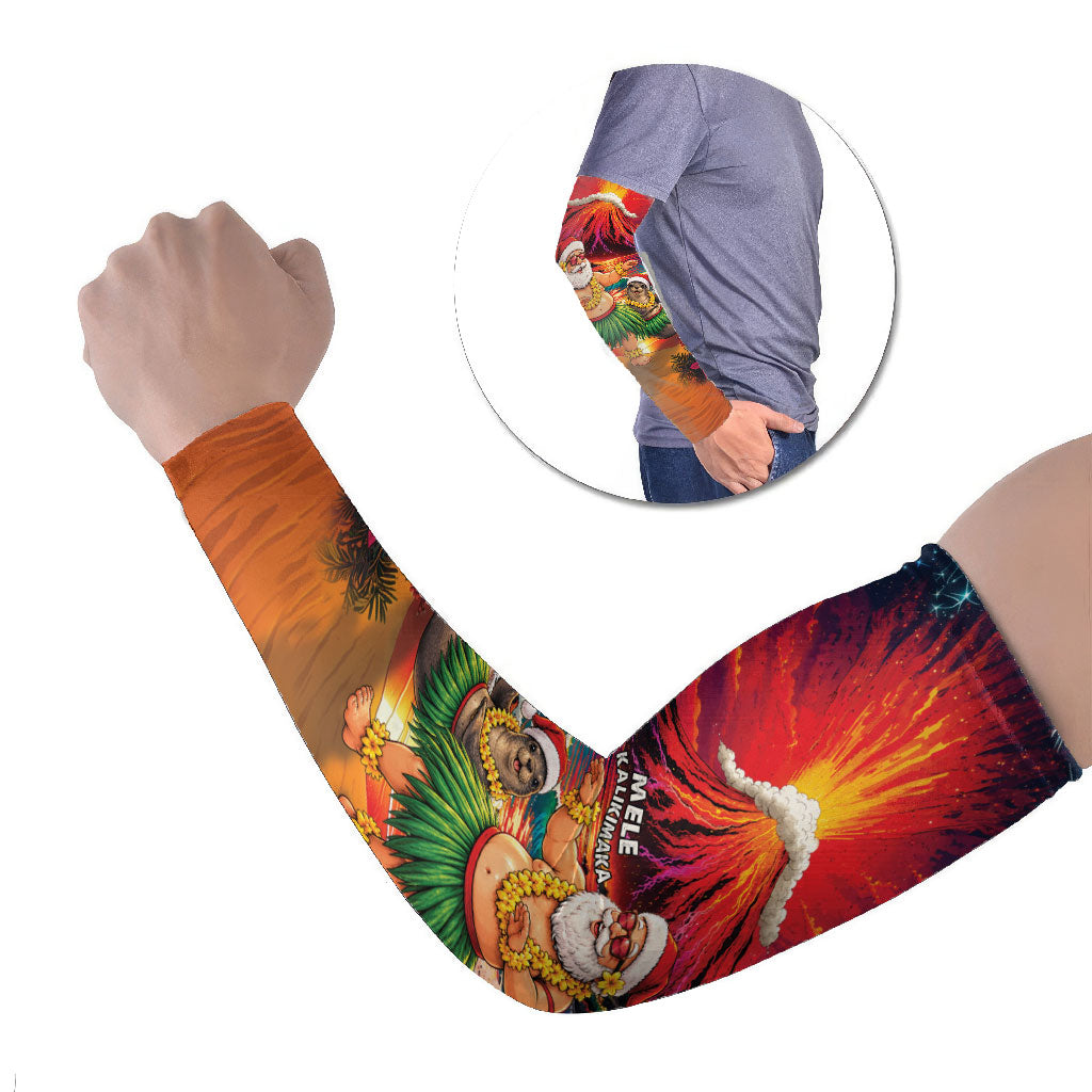 Hawaii Volcano Christmas Arm Sleeves Hula Santa And Monk Seal LT05 Set of 2 Multicolor - Polynesian Pride