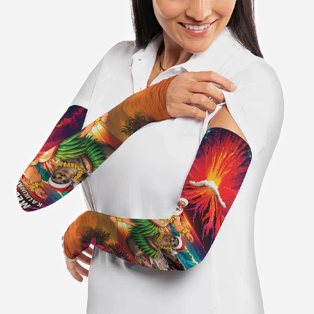 Hawaii Volcano Christmas Arm Sleeves Hula Santa And Monk Seal LT05 - Polynesian Pride