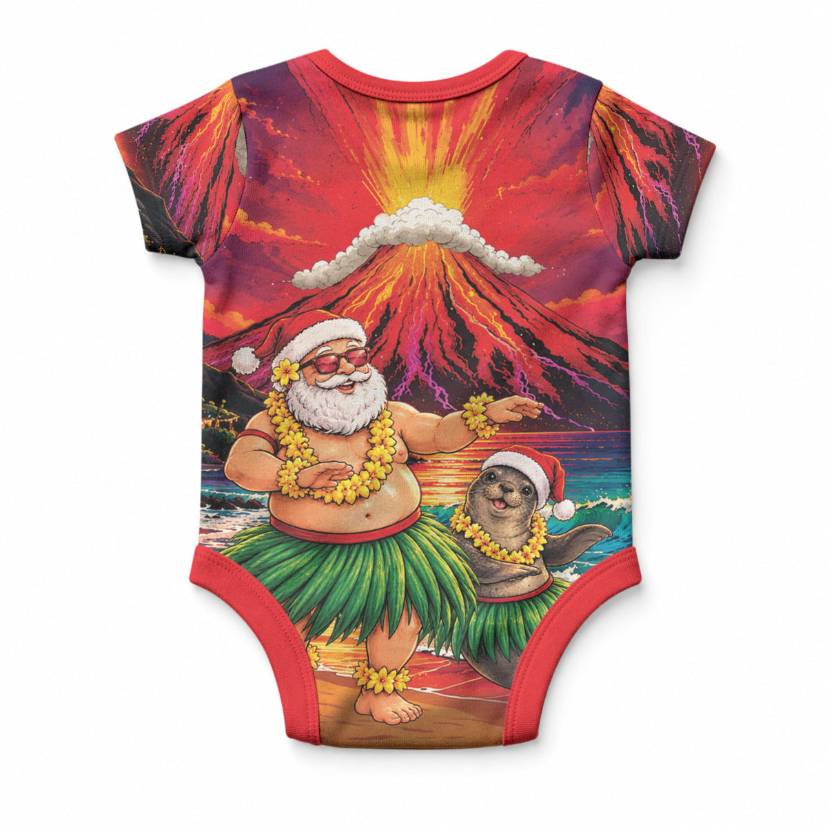 Hawaii Volcano Christmas Baby Onesie Hula Santa And Monk Seal LT05 - Polynesian Pride
