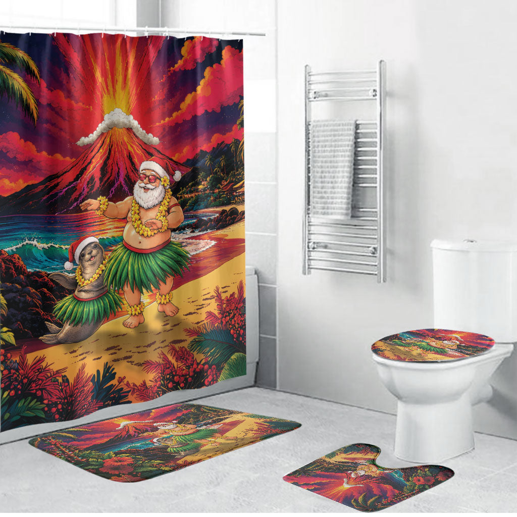 Hawaii Volcano Christmas Bathroom Set Hula Santa And Monk Seal LT05 Bathroom Set (4 pcs) Multicolor - Polynesian Pride