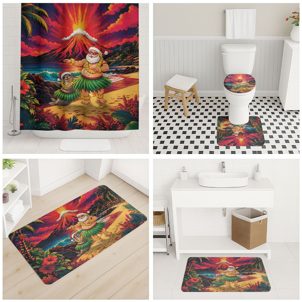 Hawaii Volcano Christmas Bathroom Set Hula Santa And Monk Seal LT05 - Polynesian Pride
