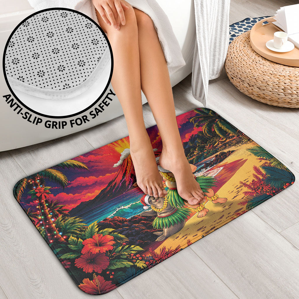 Hawaii Volcano Christmas Bathroom Set Hula Santa And Monk Seal LT05 - Polynesian Pride