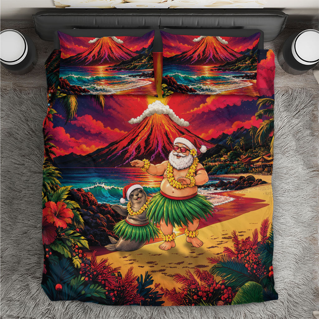 Hawaii Volcano Christmas Bedding Set Hula Santa And Monk Seal LT05 Multicolor - Polynesian Pride