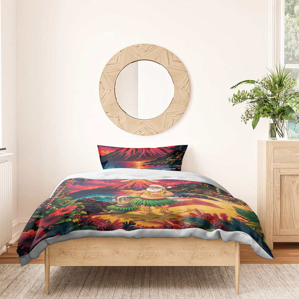 Hawaii Volcano Christmas Bedding Set Hula Santa And Monk Seal LT05 - Polynesian Pride
