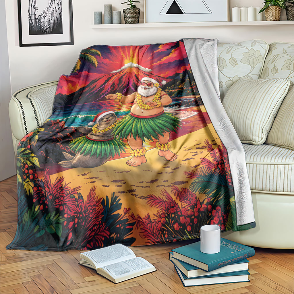 Hawaii Volcano Christmas Blanket Hula Santa And Monk Seal LT05 Multicolor - Polynesian Pride