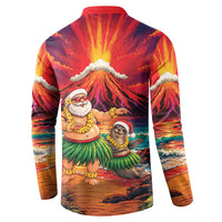 Hawaii Volcano Christmas Button Sweatshirt Hula Santa And Monk Seal LT05 - Polynesian Pride