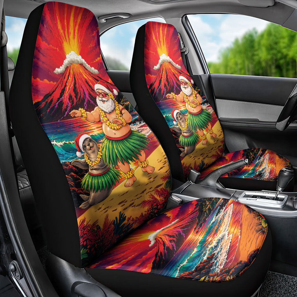 Hawaii Volcano Christmas Car Seat Cover Hula Santa And Monk Seal LT05 - Polynesian Pride