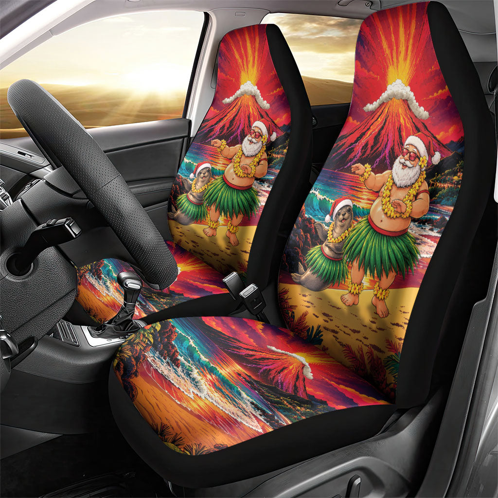 Hawaii Volcano Christmas Car Seat Cover Hula Santa And Monk Seal LT05 - Polynesian Pride