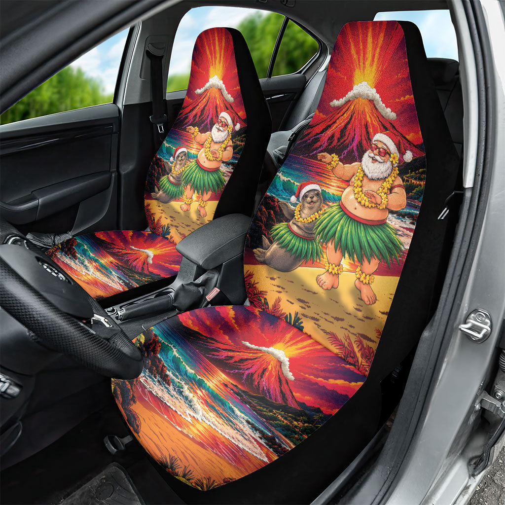 Hawaii Volcano Christmas Car Seat Cover Hula Santa And Monk Seal LT05 - Polynesian Pride