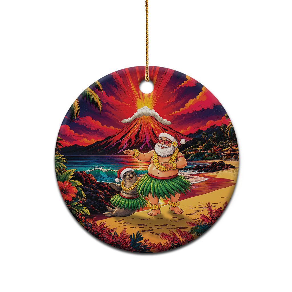 Hawaii Volcano Christmas Ceramic Ornament Hula Santa And Monk Seal LT05 - Polynesian Pride