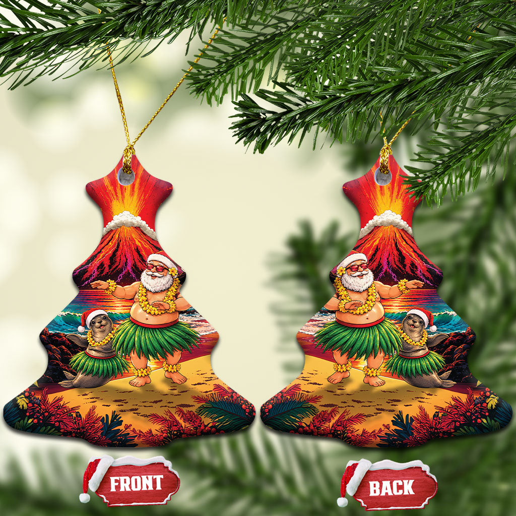 Hawaii Volcano Christmas Ceramic Ornament Hula Santa And Monk Seal LT05 Christmas Tree Multicolor - Polynesian Pride