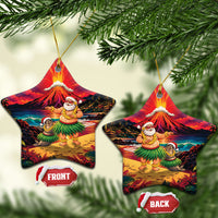 Hawaii Volcano Christmas Ceramic Ornament Hula Santa And Monk Seal LT05 Star Multicolor - Polynesian Pride