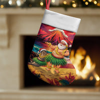 Hawaii Volcano Christmas Stocking Hula Santa And Monk Seal LT05 Set of 2 Multicolor - Polynesian Pride