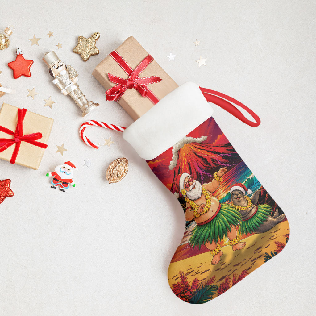 Hawaii Volcano Christmas Stocking Hula Santa And Monk Seal LT05 - Polynesian Pride